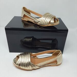Women's Gold Metallic Peep Toe D'Orsay Flats Sandals EU 36 US 5.5- 6 Open Toe